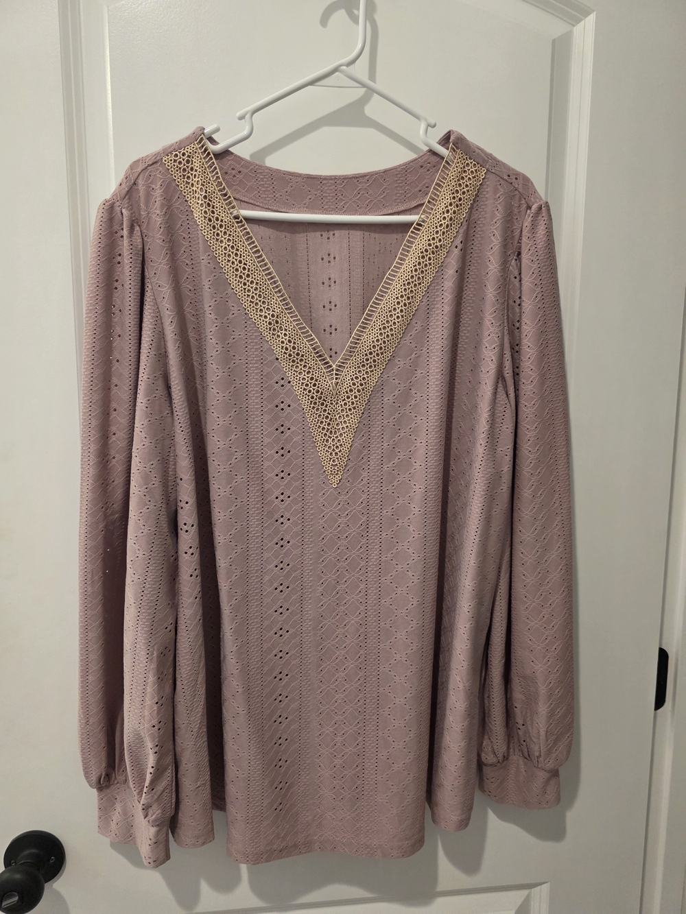 Women’s Dusty Rose Lace-Trim Long Sleeve Top